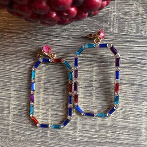 Holiday - 14K Yellow Gold Plated Multicolor Crystal Baguette Drop Earrings